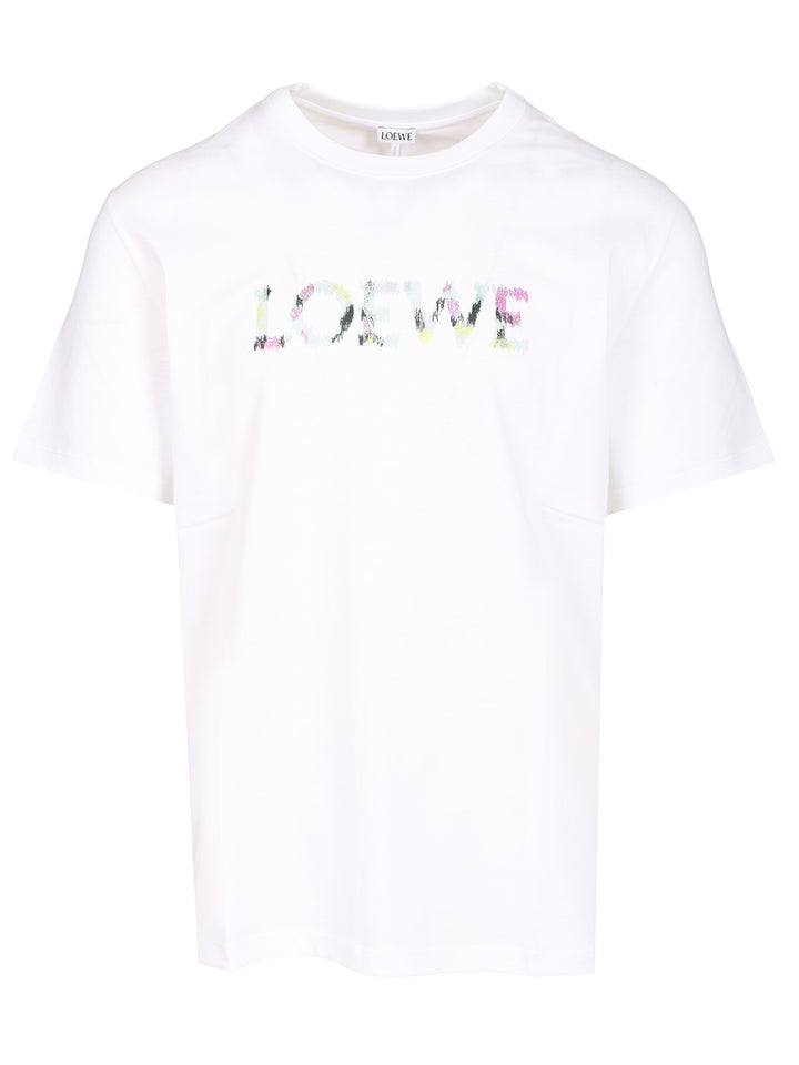 Loewe With Loewe Embroidery T-Shirt - Bianco | afca044216d77591a870e4ae4830dfcda537acd1
