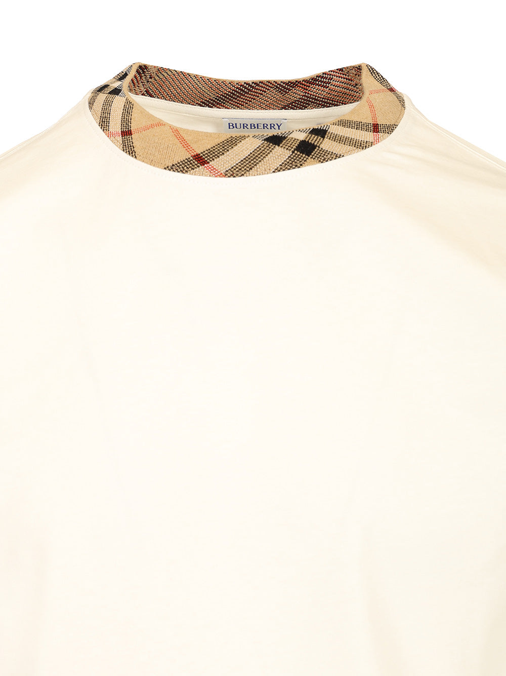 Burberry Check Trim Cotton T-Shirt - Bianco | e4cd53970ecb591855aa5239909a8d87822bc02d