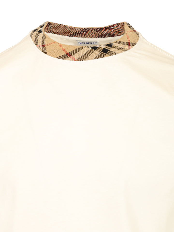 Burberry Check Trim Cotton T-Shirt - Bianco | e4cd53970ecb591855aa5239909a8d87822bc02d