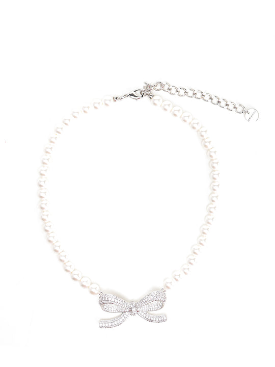 Pearl Bow Necklace Gioielli Bianco