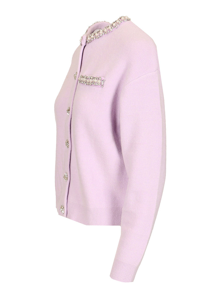 Self-Portrait Crystal Trim Cardigan Knitwear - Violet | 27b65d90d9f5afa0131879d1a28ca8d9fd906949