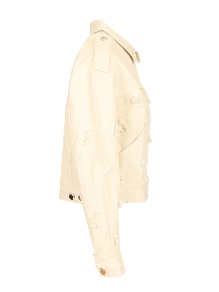 Self-Portrait Floral Beaded Denim Jacket Giacche - Bianco | 13f127c3d38fbf08e4b481e906f0c1b6ec871a62