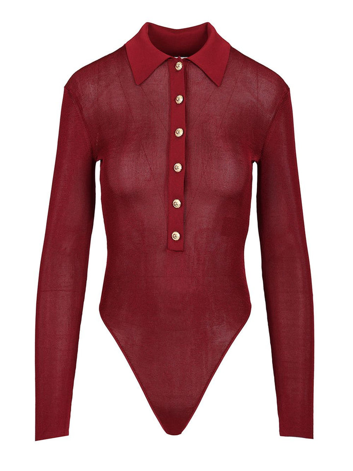 Self-Portrait Viscose Knitted Bodysuit Knitwear - Bordeaux | 79a85b7728966285a5111d3b72867ea68f958fa9