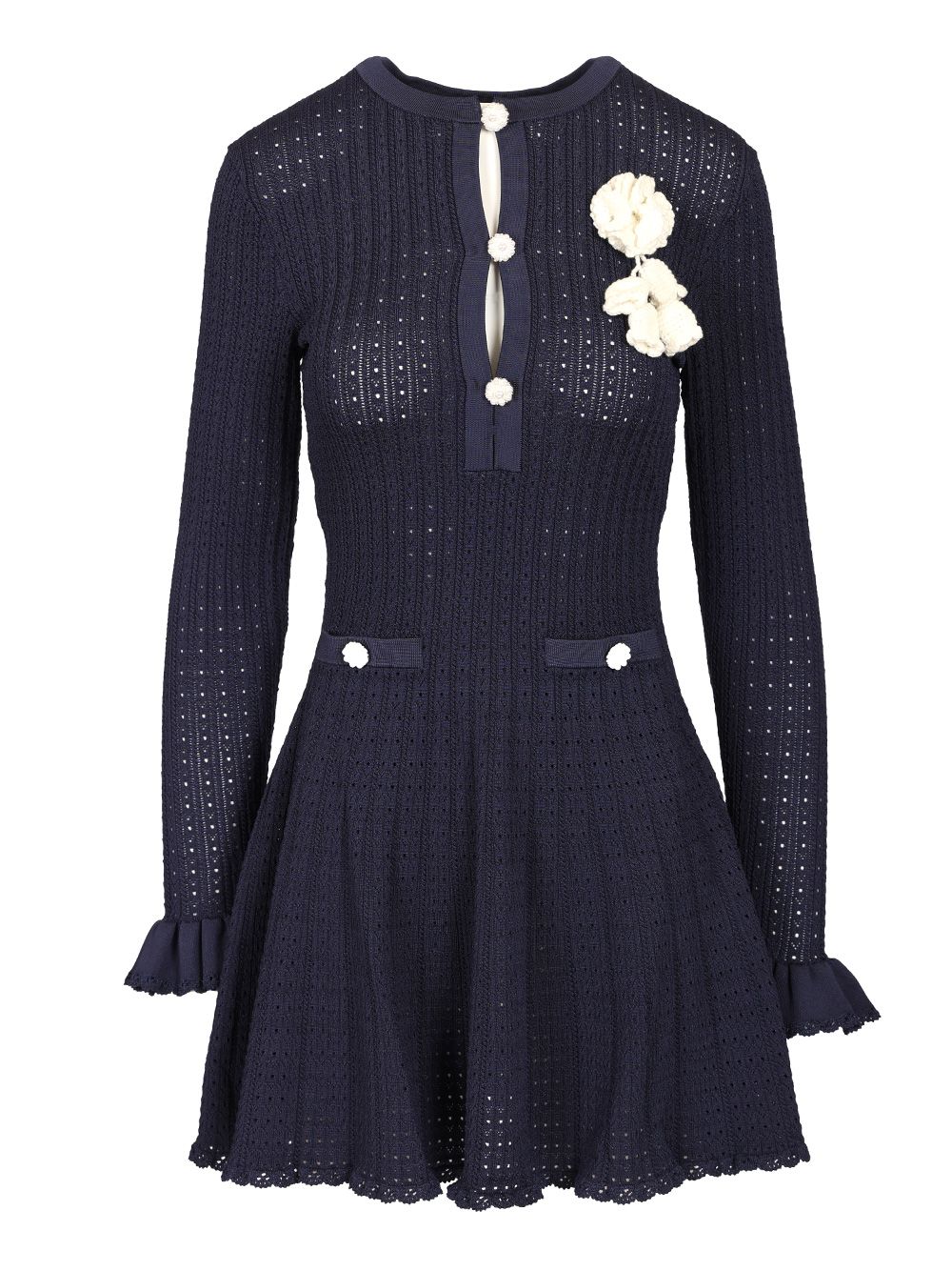 Self-Portrait Openwork Knit Mini Dress Abiti - Blu | 7f10672616372f6d11f812bc6aaf28b2b796d1db