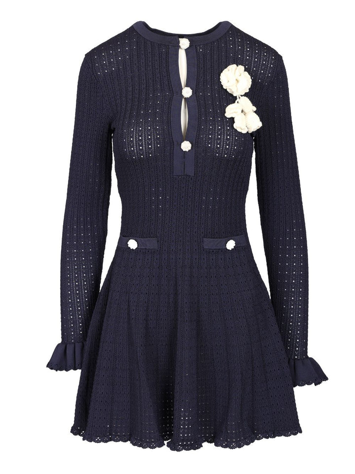 Self-Portrait Openwork Knit Mini Dress Abiti - Blu | 7f10672616372f6d11f812bc6aaf28b2b796d1db