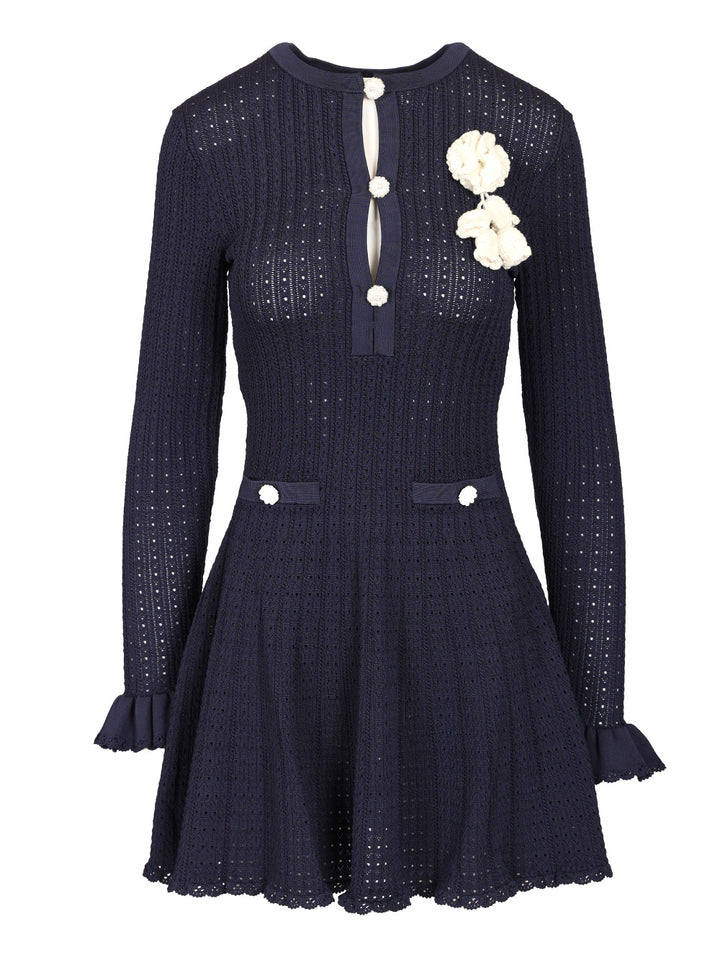 Self-Portrait Openwork Knit Mini Dress Abiti - Blu | aea6a84c24b61e721275be9dd538d6a2f4071717