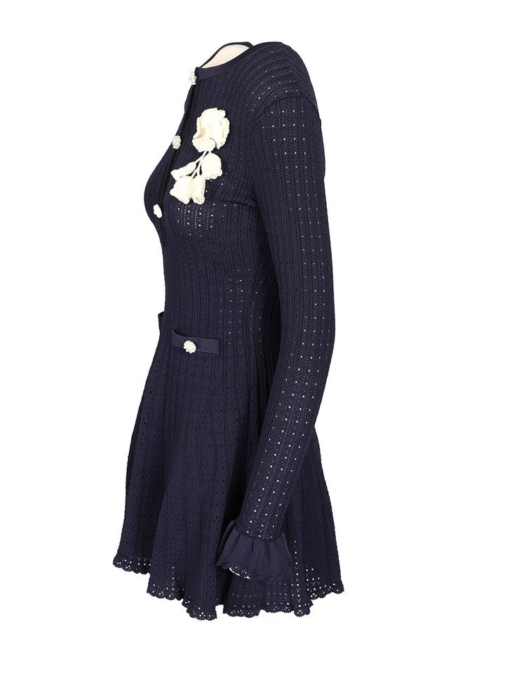 Self-Portrait Openwork Knit Mini Dress Abiti - Blu | 40492720811b18008ed6dfa339692a8909adbf09