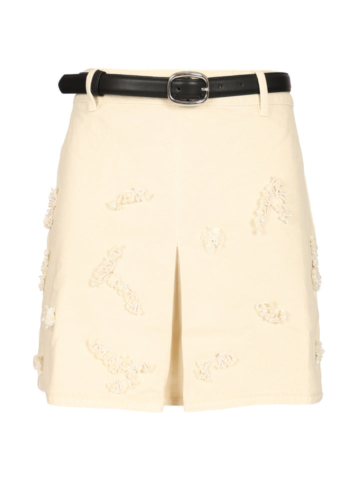 Self-Portrait Beaded Floral Denim Mini Skirt Gonne - Bianco | 376e89eef3ef15cb8948b2524c14178243e4a076