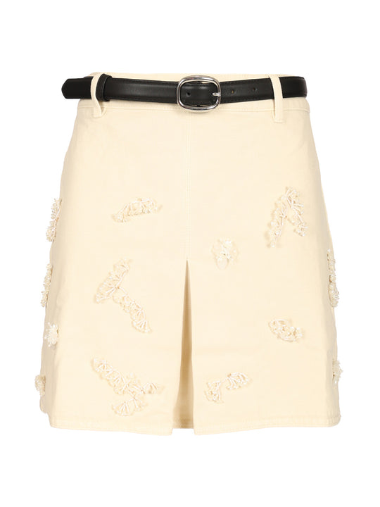 Beaded Floral Denim Mini Skirt Gonne Bianco