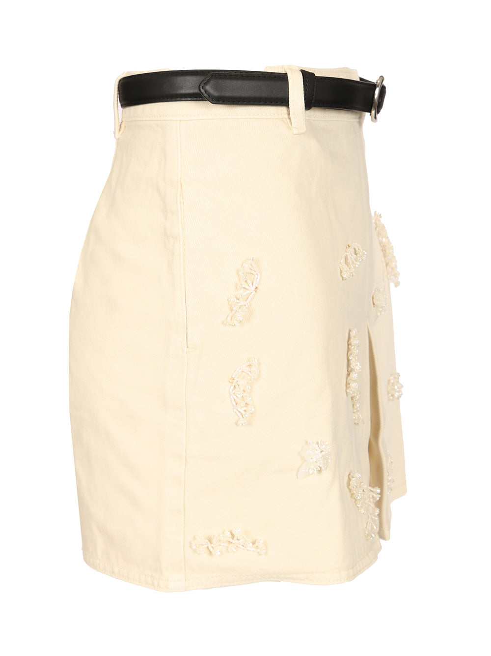 Self-Portrait Beaded Floral Denim Mini Skirt Gonne - Bianco | 44c92c973d62b6d040be62f6186719e274c92bab