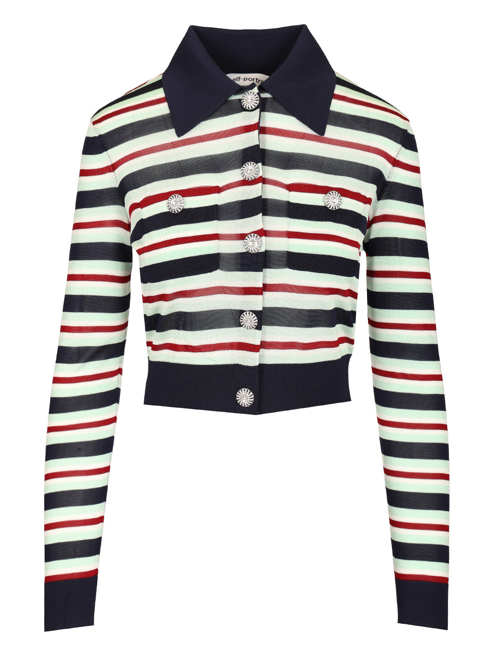 Self-Portrait Striped Viscose Jumper Top - Blu | 294d9c6fda961ddc31d62cf3b7c010a522887545