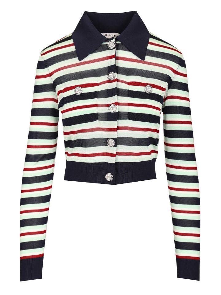 Self-Portrait Striped Viscose Jumper Top - Blu | 294d9c6fda961ddc31d62cf3b7c010a522887545