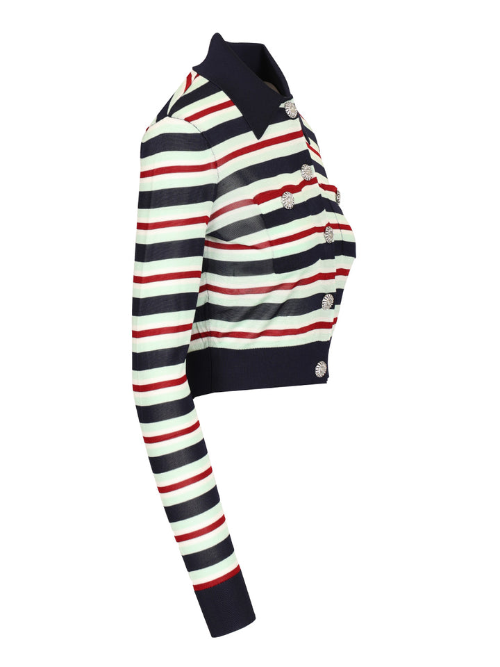 Self-Portrait Striped Viscose Jumper Top - Blu | b1121f4ef2e10a9ba2d68c52a3f0c328d42e0769