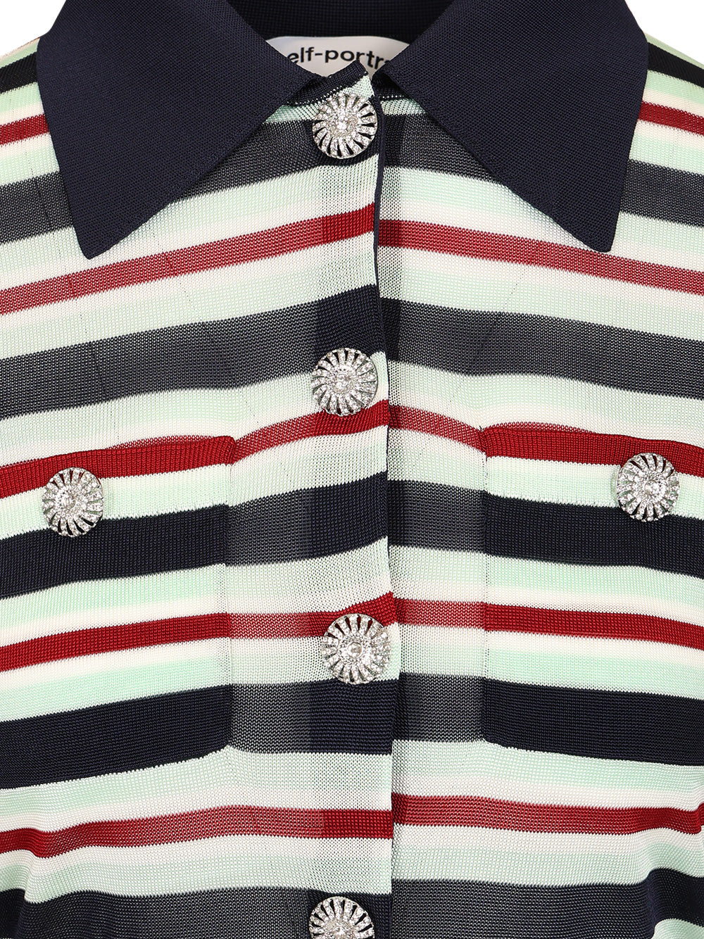 Self-Portrait Striped Viscose Jumper Top - Blu | 2e9cadb7c60b6ef8b77d8fef5e4e9003d0e02d6a