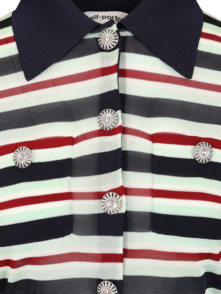 Self-Portrait Striped Viscose Jumper Top - Blu | 2e9cadb7c60b6ef8b77d8fef5e4e9003d0e02d6a