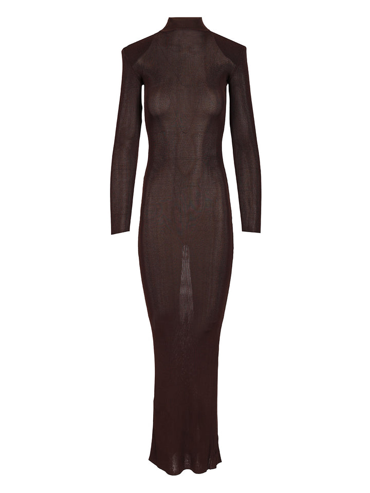 Self-Portrait Long Viscose Knit Dress Abiti - Marrone | 6df173c2e01f668e803aeae68dcdbdbfc9a5fd53