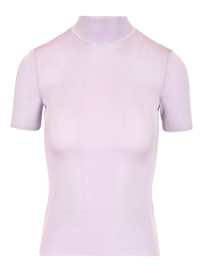 Self-Portrait Short Sleeve Viscose Knit Knitwear - Violet | 1b36c32312b793eaa78e8c4523df097408dabc63