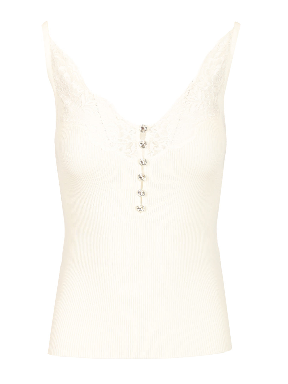 Self-Portrait Lace Rib Knit Top Top - Bianco | 052a846f57295f67bccbd376672cd2f0a8b622fa