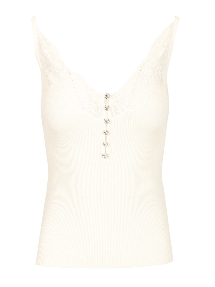 Self-Portrait Lace Rib Knit Top Top - Bianco | 052a846f57295f67bccbd376672cd2f0a8b622fa