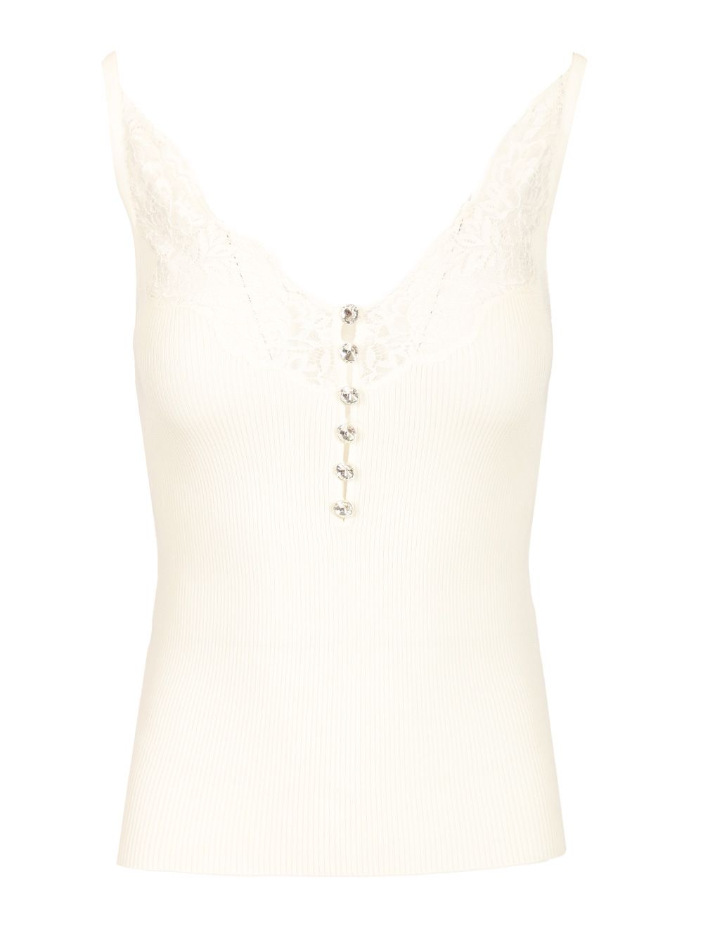 Self-Portrait Lace Rib Knit Top Top - Bianco | 204524b602d0f51bf4a5373a1db8d2c398319dae
