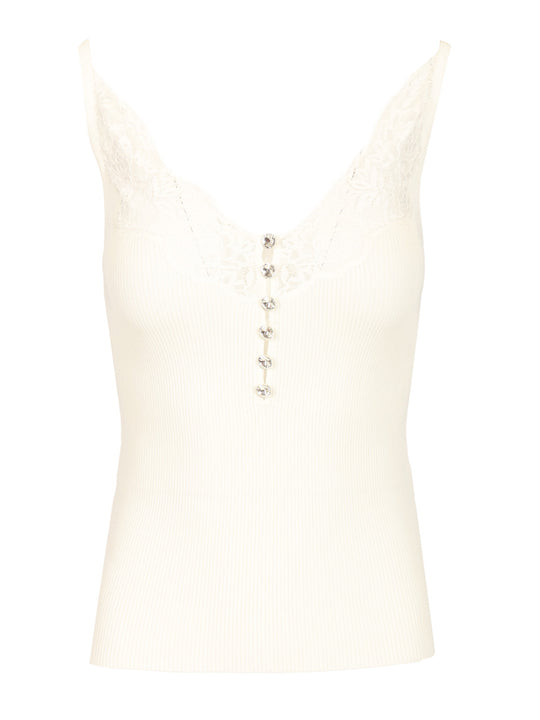 Lace Rib Knit Top Top Bianco