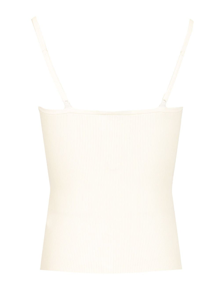 Self-Portrait Lace Rib Knit Top Top - Bianco | 8a94b17f312b882eba9ec796b259135f48b9b4fe