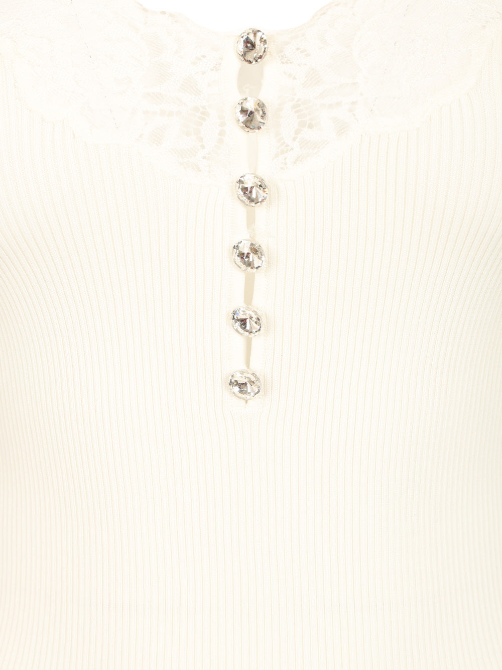 Self-Portrait Lace Rib Knit Top Top - Bianco | 0a5827102be12480a6c49c318f4476d7926cd0f8
