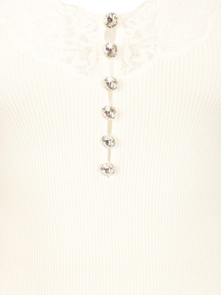 Self-Portrait Lace Rib Knit Top Top - Bianco | 0a5827102be12480a6c49c318f4476d7926cd0f8