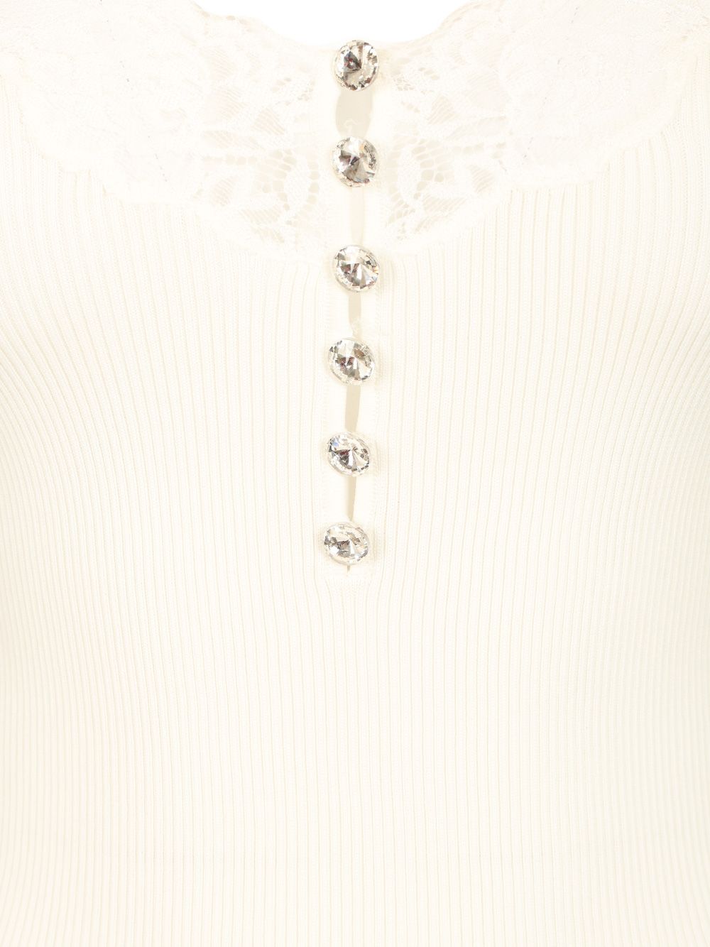 Self-Portrait Lace Rib Knit Top Top - Bianco | 52d23b67a36f51226c2106916426b1b075027154