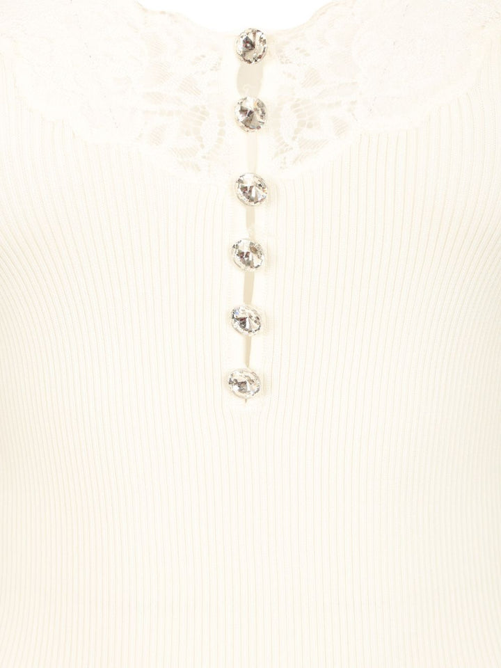 Self-Portrait Lace Rib Knit Top Top - Bianco | 52d23b67a36f51226c2106916426b1b075027154
