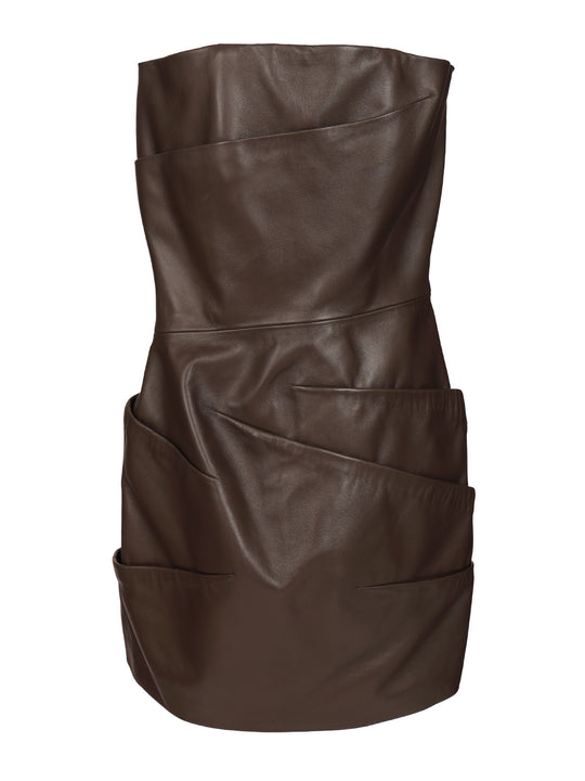 Leather Mini Dress Abiti Marrone