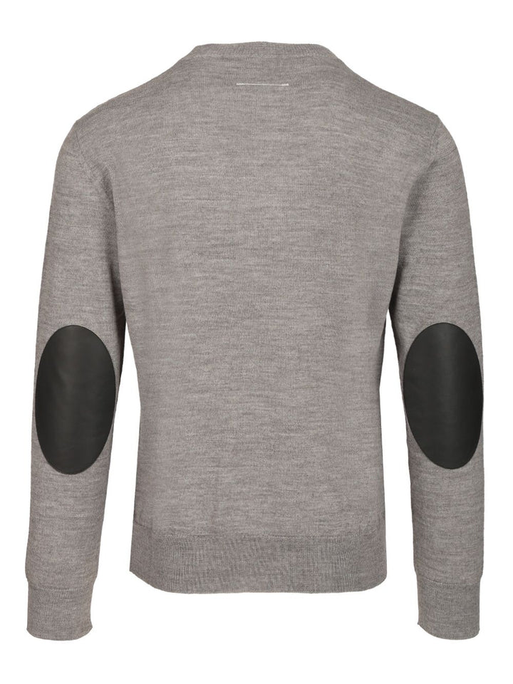 Mm6 Maison Margiela Crewneck Sweater With Patches Knitwear - Grey | 3eaead379245eefab58238fce381f32a0f260798