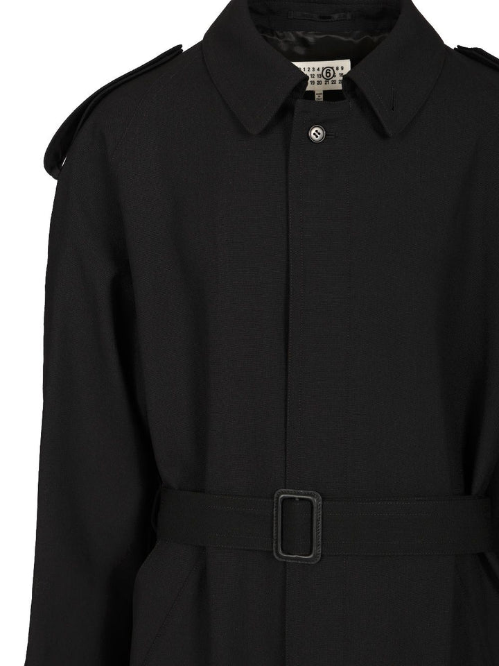 Mm6 Maison Margiela Wool Trench Coat Coats - Nero | f17ab3013a45e3438fd868b90fdc09563815c8e4