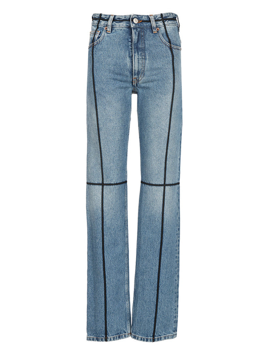 With Contrast Stitching, Jeans Blu