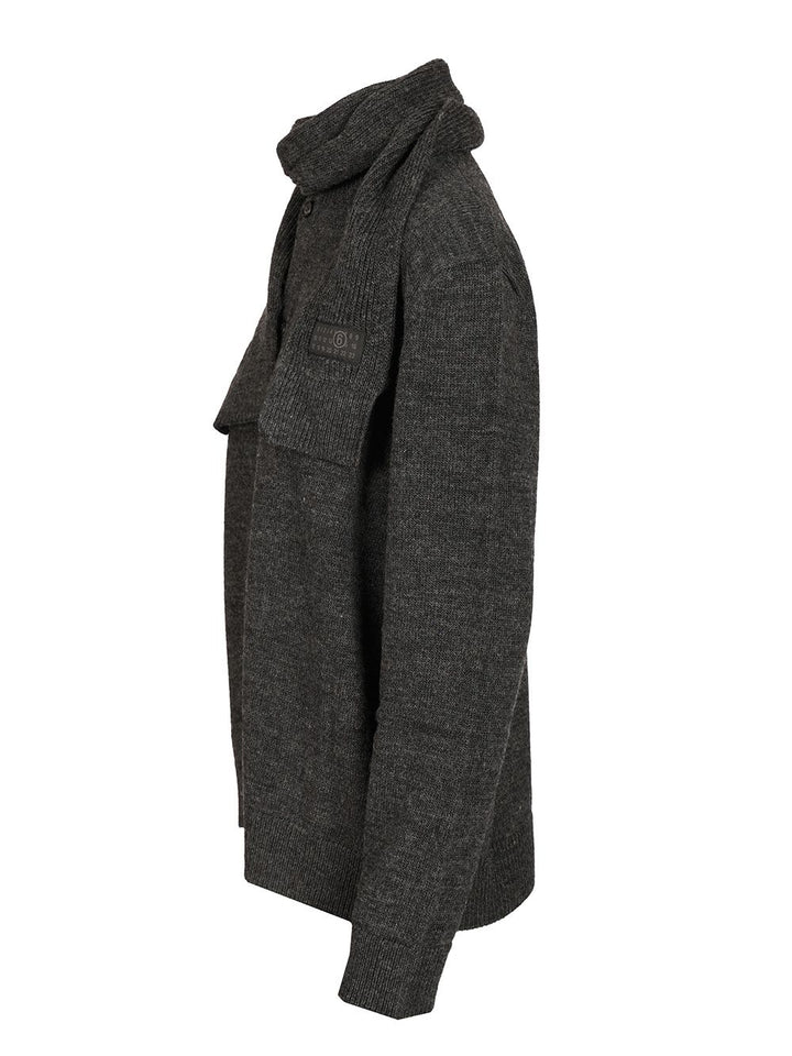 Mm6 Maison Margiela Wool Blend Cardigan Knitwear - Grey | 370d491ff22400d28f6461c4bfcd92aa0f1f1a54