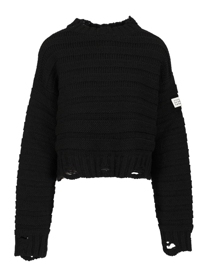 Mm6 Maison Margiela Wool Blend Pullover Knitwear - Nero | 258029103e40e44f5e74113503cc09e231e7aea6