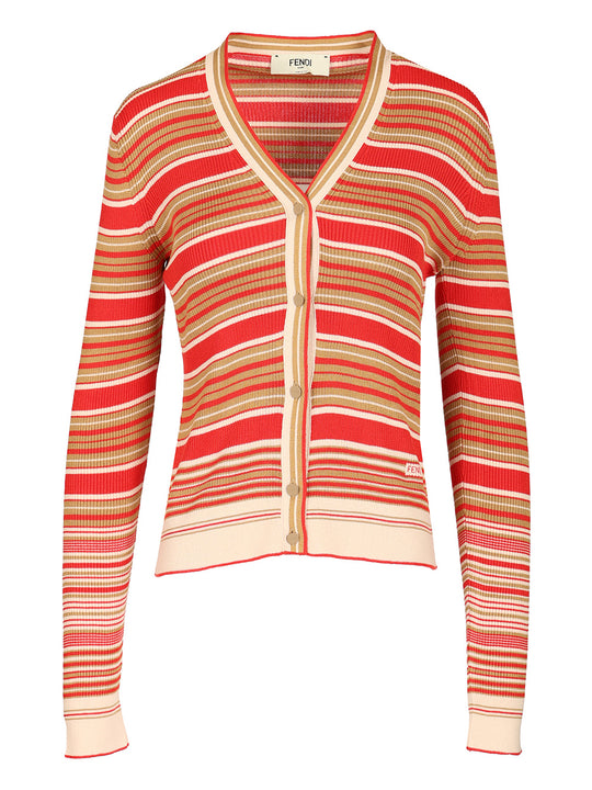 Striped Silk And Cotton Cardigan Knitwear Rosso