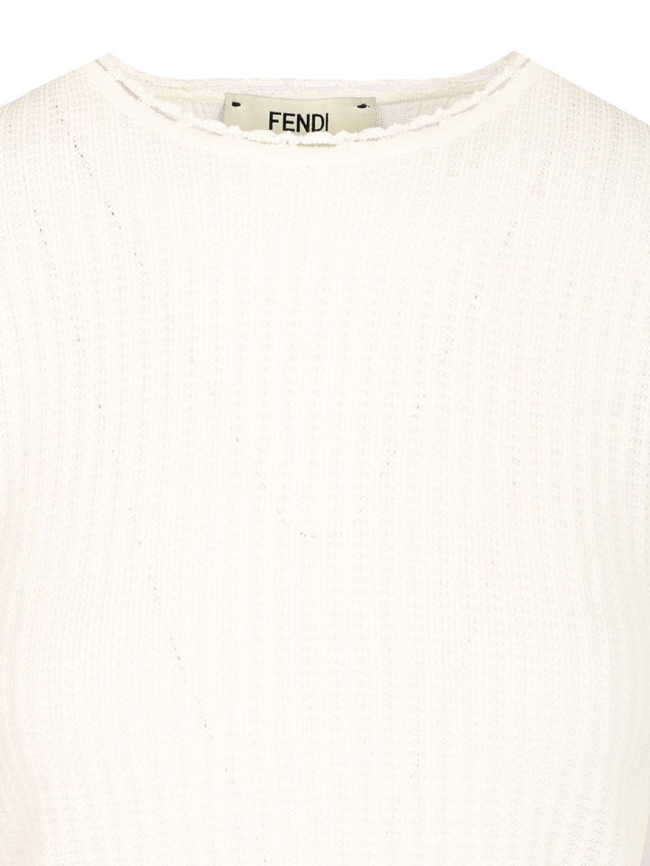 Fendi Cotton Blend Sweater T-Shirt - Bianco | 08ba953c02c517fc9f7cd9636bf35cdc06cda668
