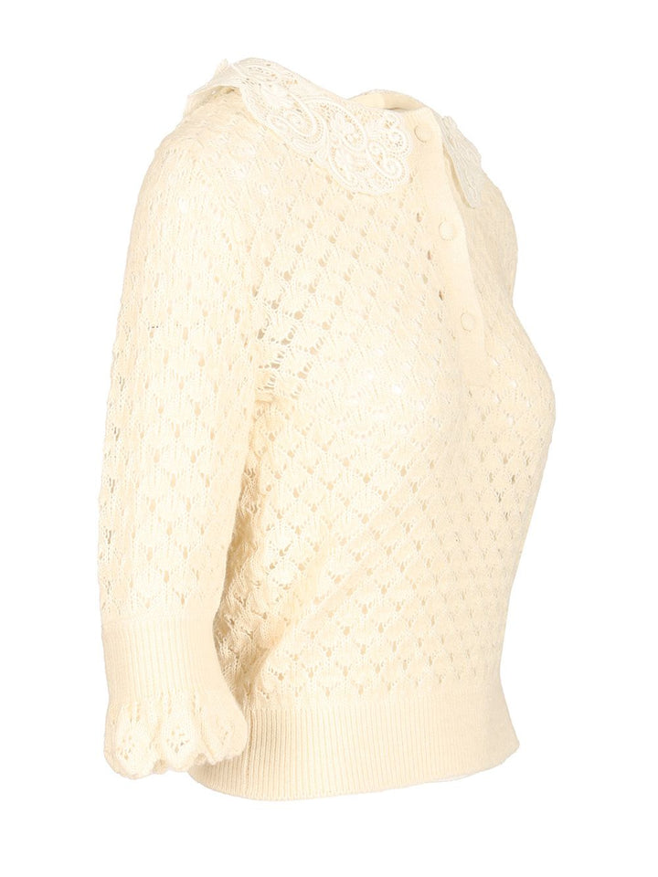 Chloe' Pointelle Mungit Crew Neck Knitwear - Bianco | a0aed0443c97975998ad38307793af3e23f4b6a3