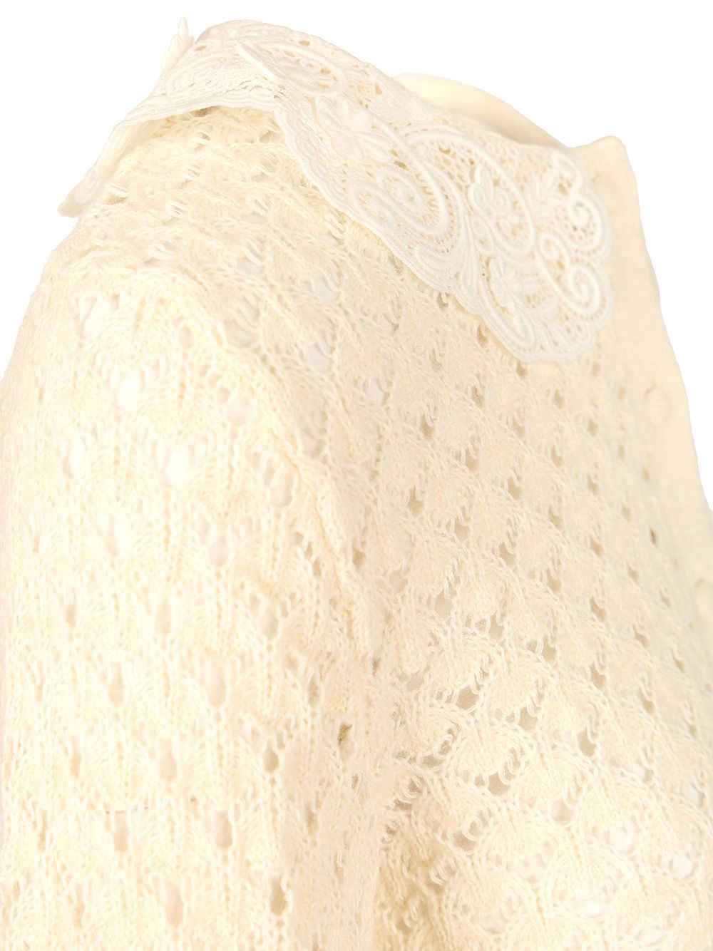 Chloe' Pointelle Mungit Crew Neck Knitwear - Bianco | 781187abacb75af7f5306662a0945f9b4ed9f80c