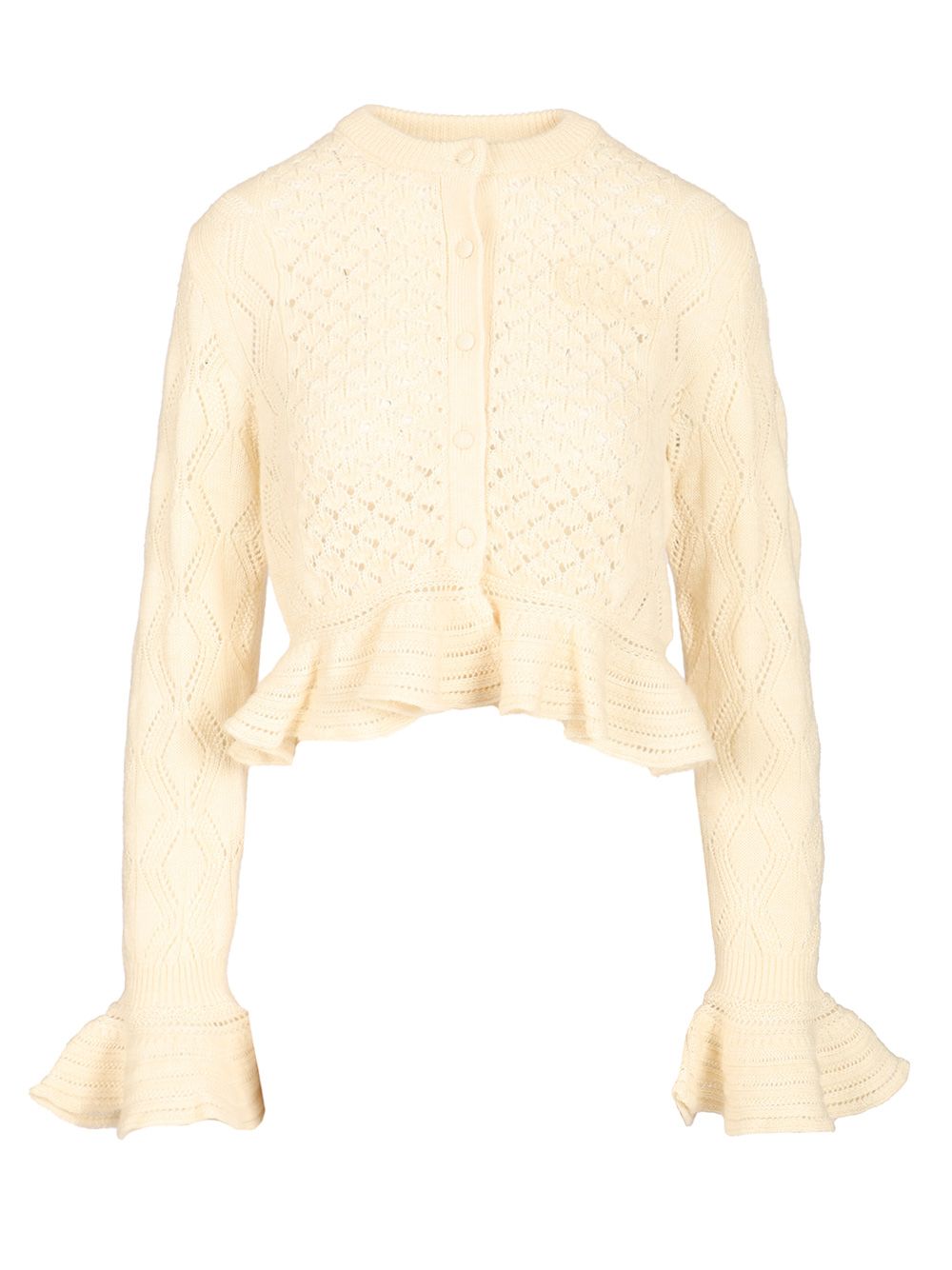 Chloe' Cardigan With Logo And Ruffle Knitwear - Bianco | 3d50c8a499452fa0dfa881d44b8683a0037e2b75