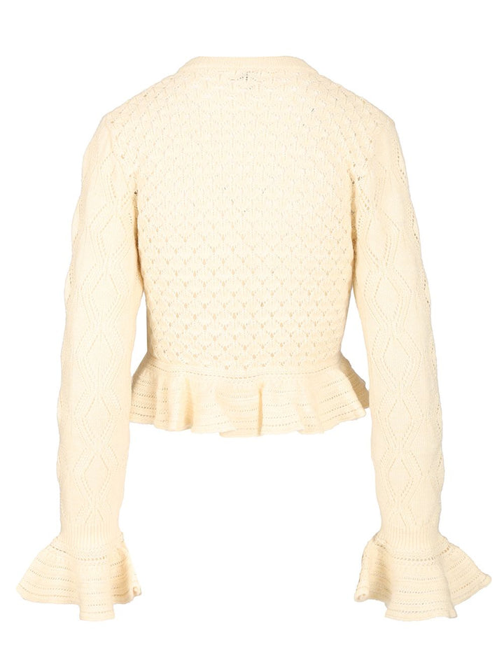 Chloe' Cardigan With Logo And Ruffle Knitwear - Bianco | c4f0fd196952d0096781c954abfb01c612a8b280