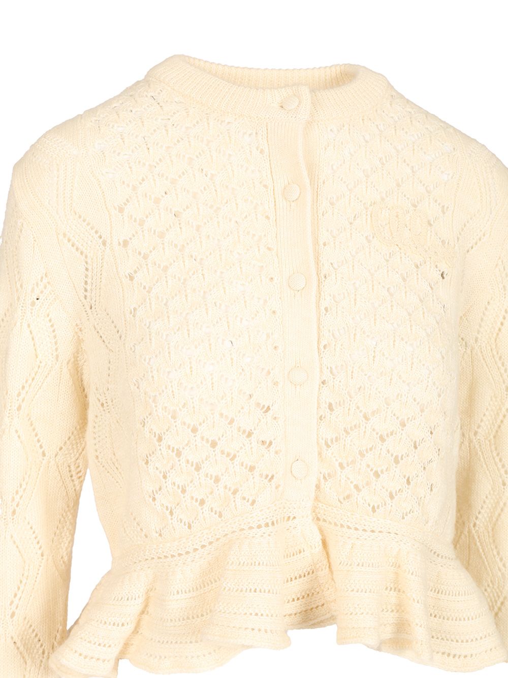 Chloe' Cardigan With Logo And Ruffle Knitwear - Bianco | 6ade12c5e7dcd9904e14fa478129d01691159840