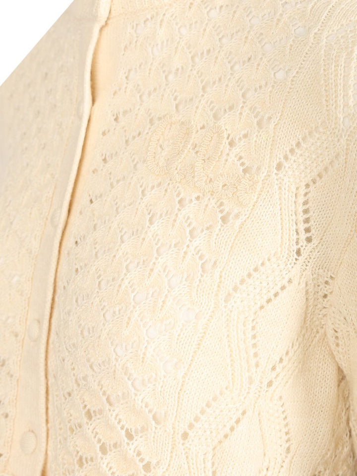 Chloe' Cardigan With Logo And Ruffle Knitwear - Bianco | 5c0ec62e45eae4b38623933715ca7bca5135f0d9