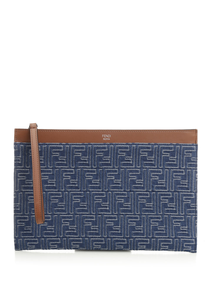 Fendi Medium Ff Flat Pouch Small leather goods - Blu | 5587a14c1ca6614f5a6053595387025a586f49bb