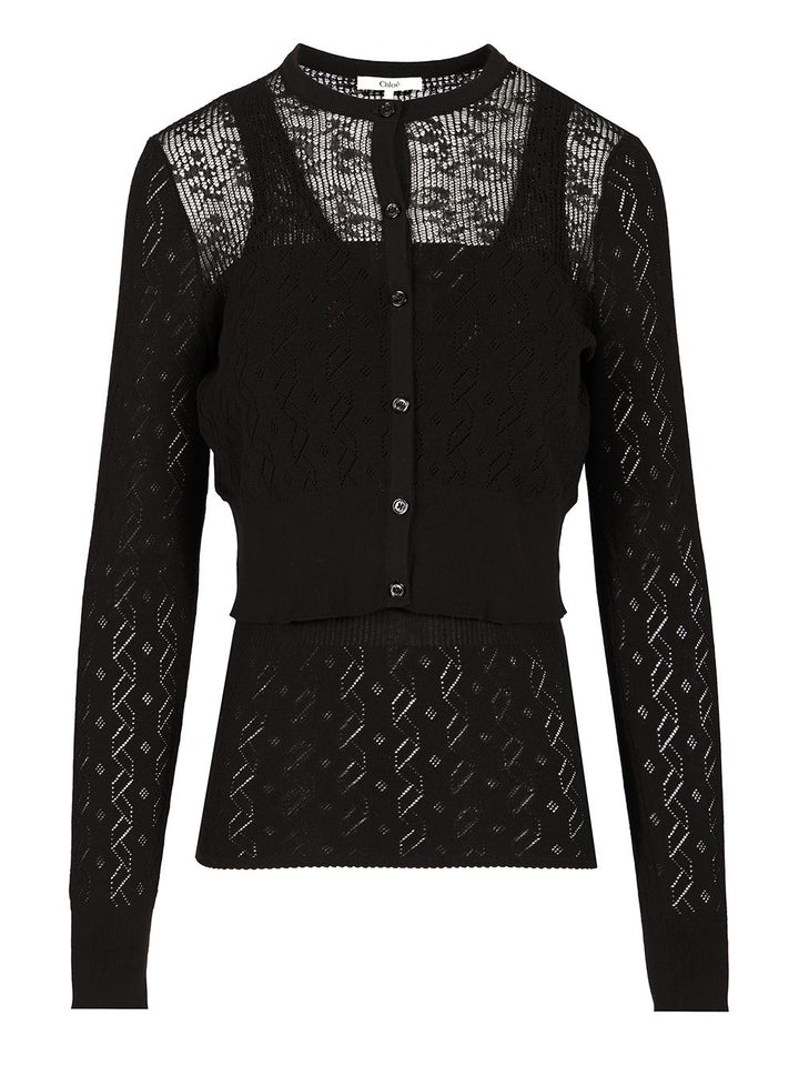 Chloe' Twin Set In Cotton Knit Knitwear - Nero | 94ea15468698d1ca5049ec7600be17a6d76bc58c