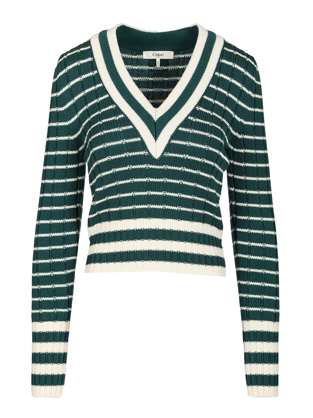 Chloe' Fitted V-Neck Sweater Knitwear - Verde | 59b0e341d89db808fc29e468acf9dd832982c9a0