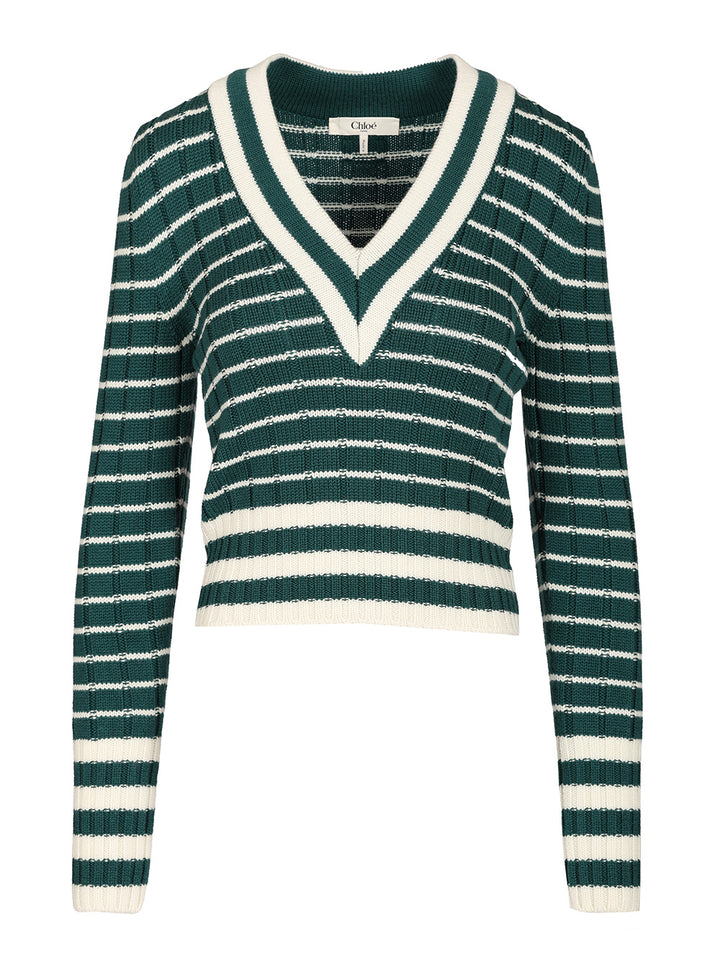 Chloe' Fitted V-Neck Sweater Knitwear - Verde | 59b0e341d89db808fc29e468acf9dd832982c9a0