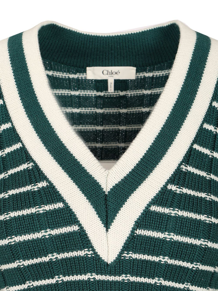 Chloe' Fitted V-Neck Sweater Knitwear - Verde | e5e5069717a2ac22990b4c15e49189ced312dfb2