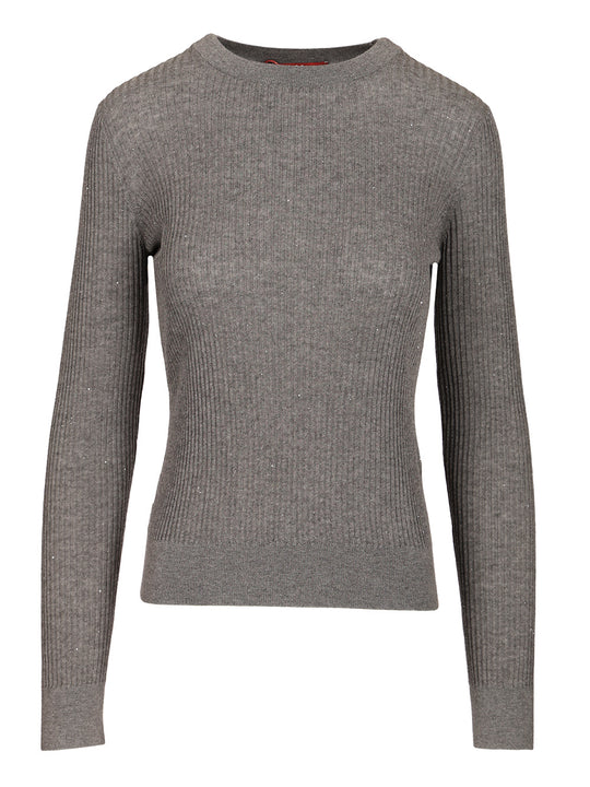 Wool And Silk Sequin Sweater Knitwear Grey